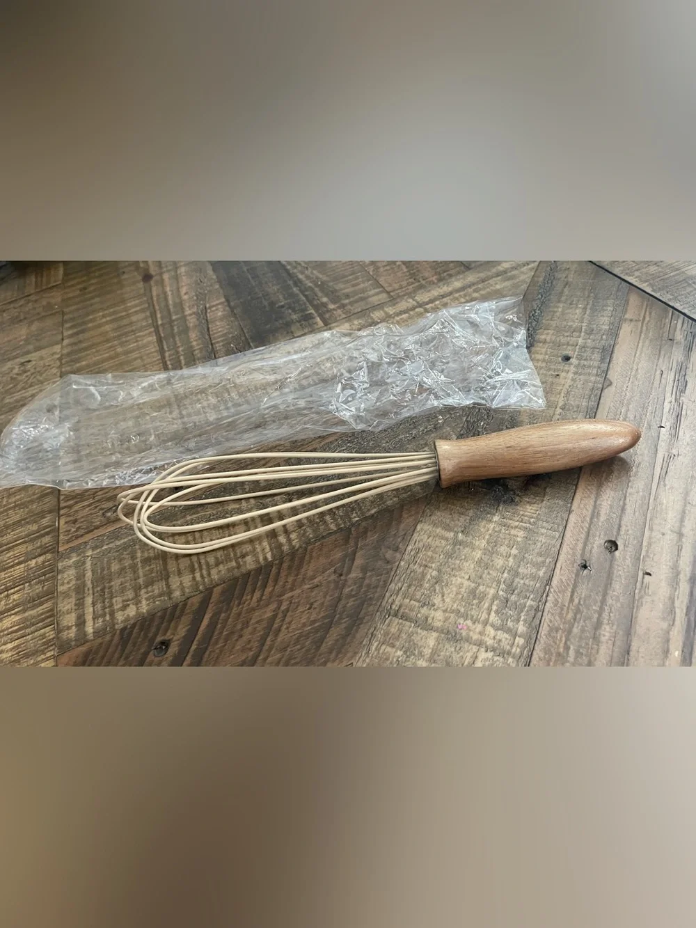 Wood Handle Beige Mixing Whisk for Home Kitchen